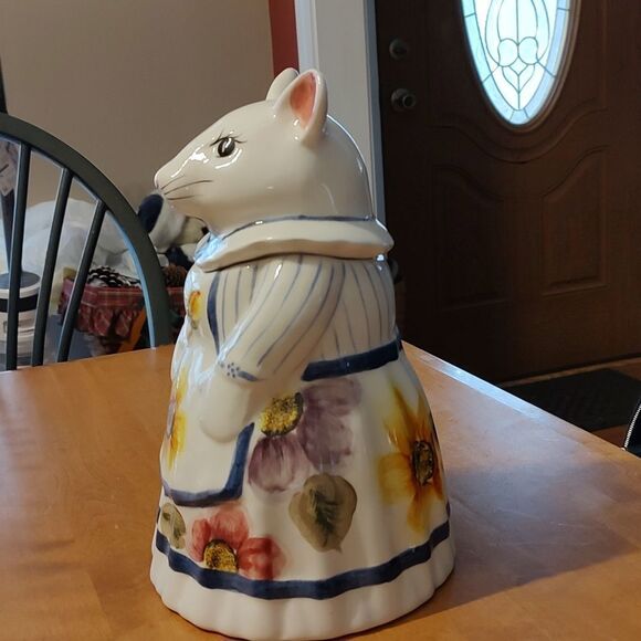 Vintage Laurie Gates Los Angeles Pottery Lady Mouse floral apron Cookie Jar  EUC - Picture 4 of 10